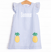 Pineapple Delight Applique Dress, Blue Seersucker