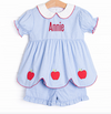 An Apple a Day Applique Ruffle Short Set, Blue Gingham