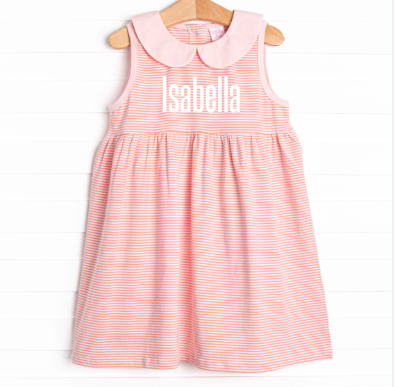 Isabella Dress, Light Pink and Peach Stripe