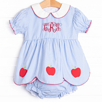 An Apple a Day Applique Diaper Set, Blue Gingham