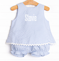 Stevie Gingham Bloomer Set, Blue