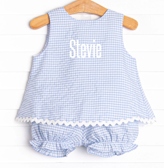Stevie Gingham Bloomer Set, Blue