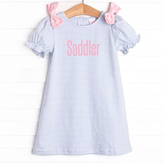 Saddler Pima Dress, Pink and Light Blue Stripe