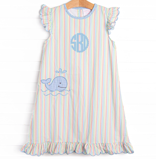 Rainbow Waves Applique Dress, Blue