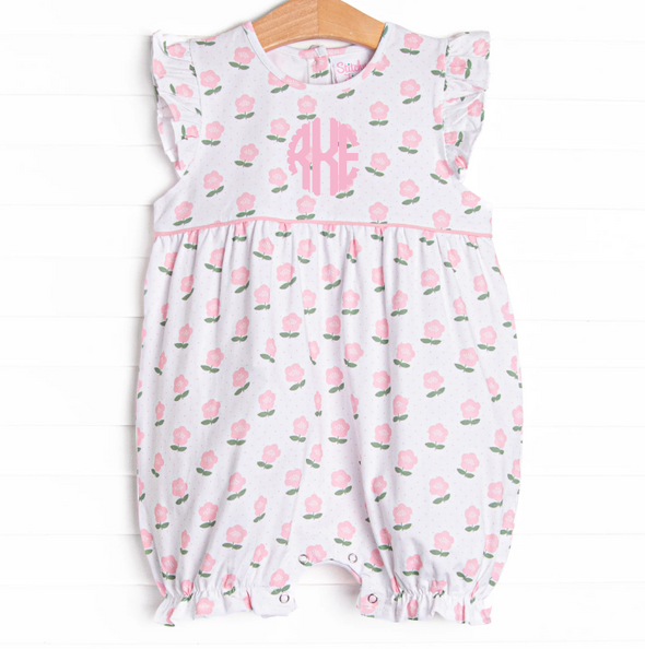 Polka Dot Petunia Bubble Romper, Pink