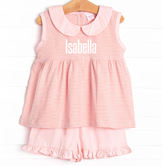 Isabella Short Set, Light Pink and Peach Stripe