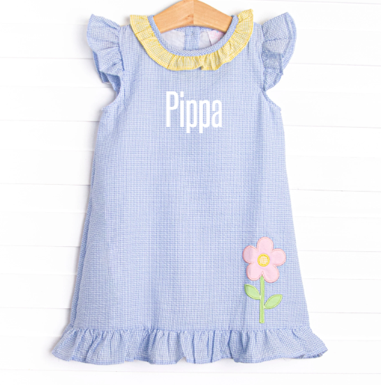 Sprout Up Spring Applique Dress, Blue