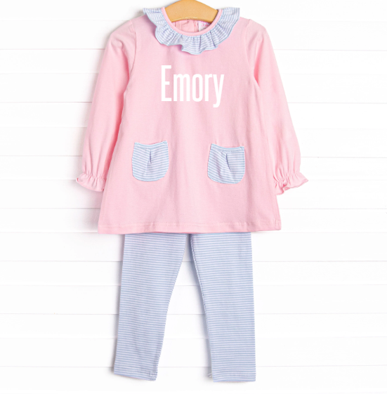 Emory Legging Set, Pink and Blue Stripe