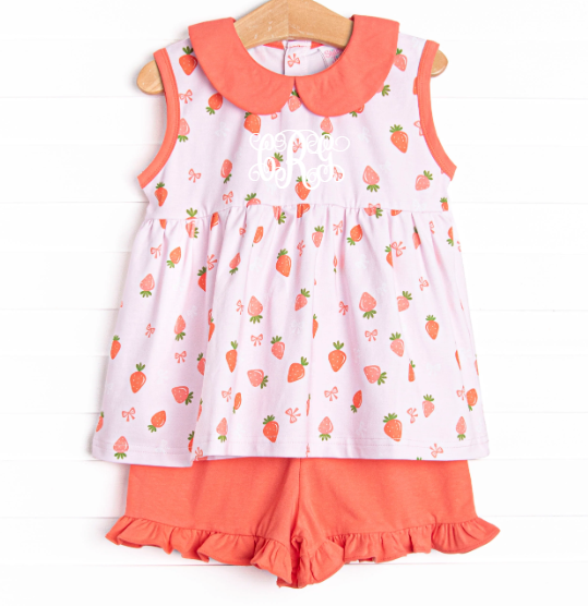 Berry Bow Ruffle Short Set, Pink
