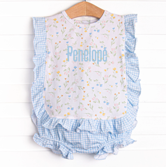 Penelope Petals Diaper Set, Blue