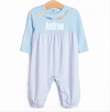 Around the Track Embroidered Romper, Blue