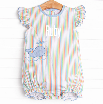 Rainbow Waves Applique Flutter Sleeve Bubble, Blue