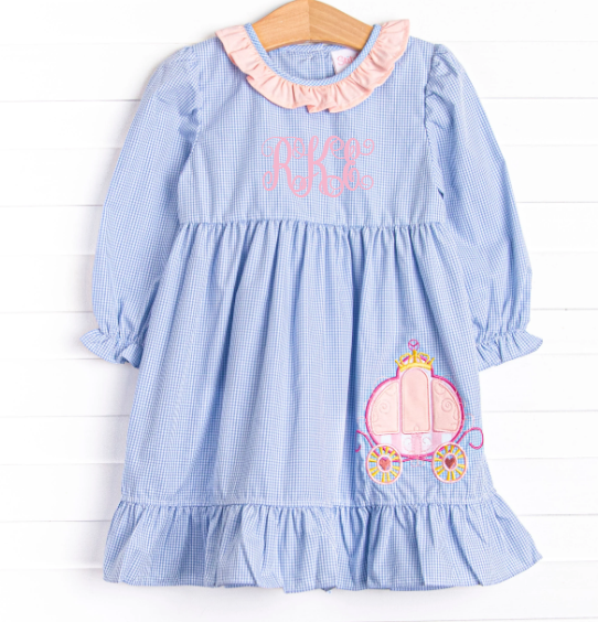 Girl's Royal Ride Applique Dress in Blue size 2T | Stitchy Fish Girl's Royal Ride Applique Dress in Blue size 2T | Stitchy Fish