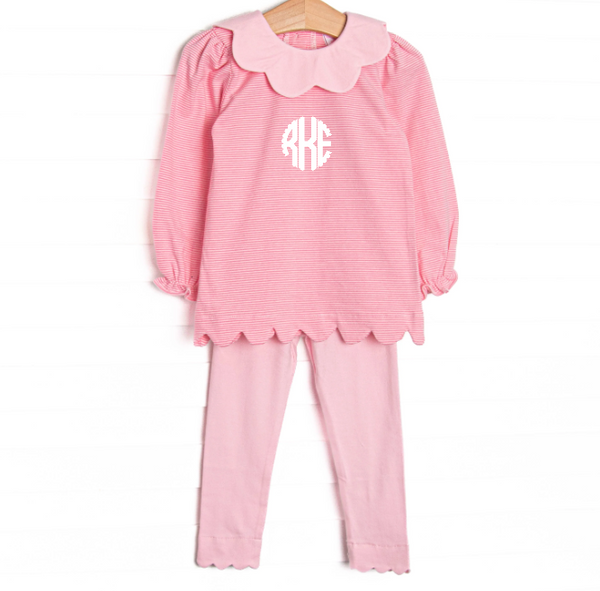 Petra Pink Scalloped Bib Legging Set, Pink