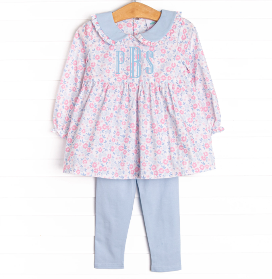 Poppy Petals Legging Set, Blue