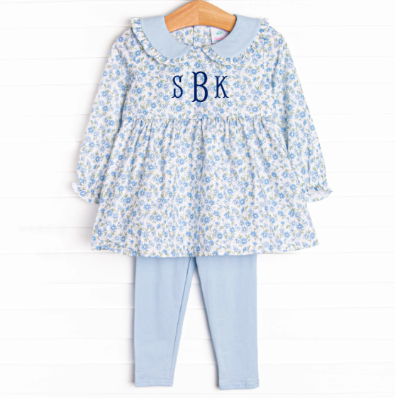 Blue Berry Blooms Legging Set, Blue
