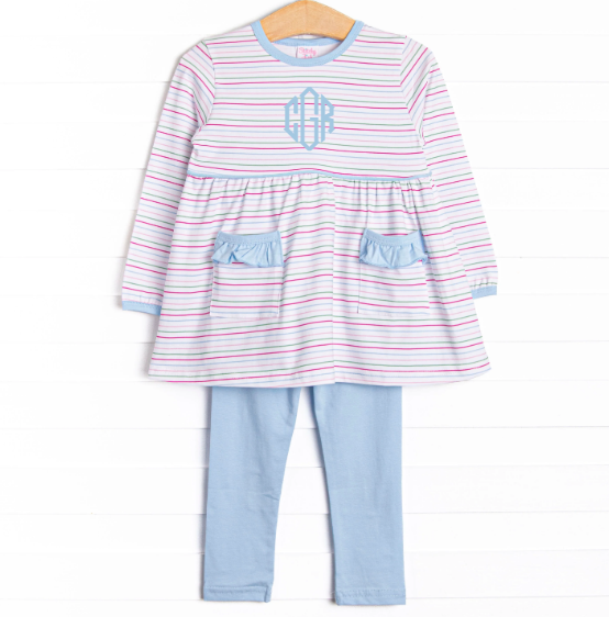 Raspberry Stripes Legging Set, Blue – Stitchy Fish