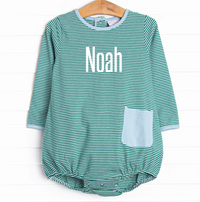 Noah Long Sleeve Pocket Bubble, Forest Green Stripe