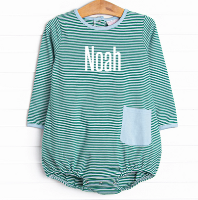 Noah Long Sleeve Pocket Bubble, Forest Green Stripe