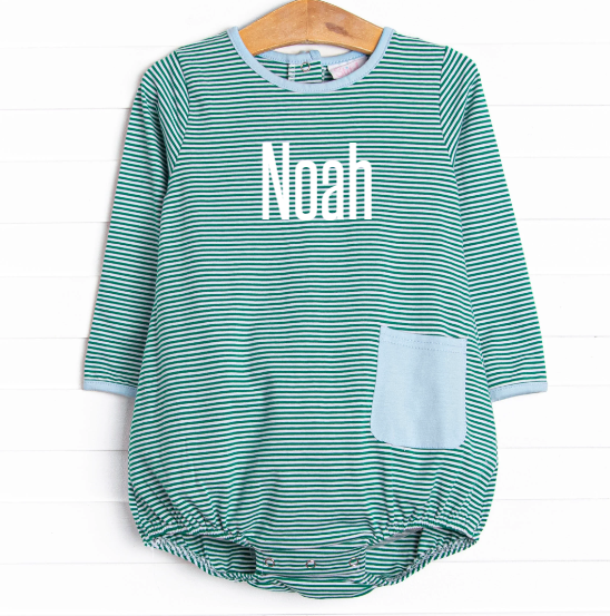 Noah Long Sleeve Pocket Bubble, Forest Green Stripe