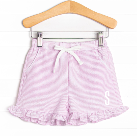 Serenity Seersucker Ruffle Pocket Shorts, (2 Colors)