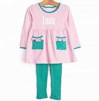 Lexie Legging Set, Jade Green and Pink Stripe