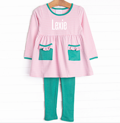 Lexie Legging Set, Jade Green and Pink Stripe
