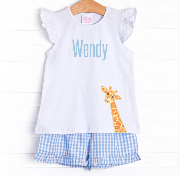 Wildlife Watch Applique Short Set, Blue