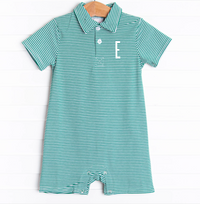 Levi Short Romper, Forest Green Stripe