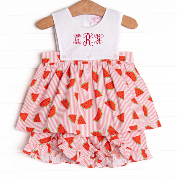 Sliced and Striped Ruffle Short Set, Pink