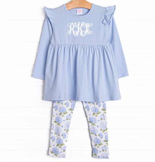 Hydrangea Blooms Flutter Sleeve Legging Set, Blue