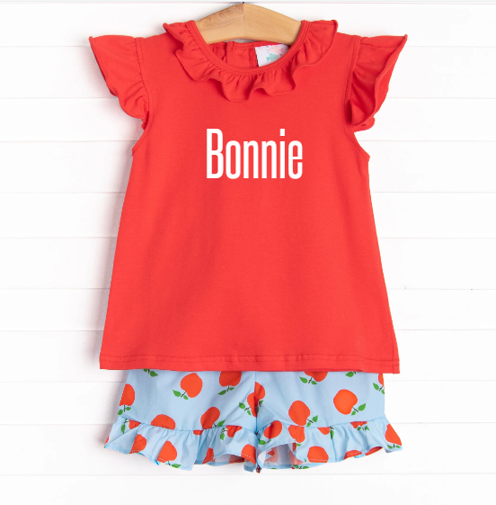 Bonnie Appleseed Ruffle Short Set, Red