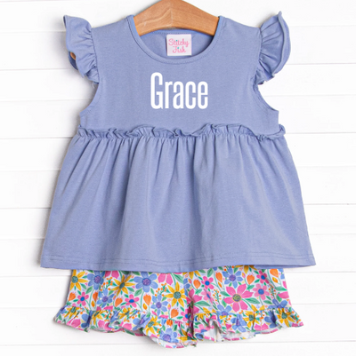 Groovy Garden Ruffle Short Set, Purple