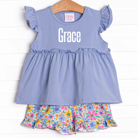 Groovy Garden Ruffle Short Set, Purple
