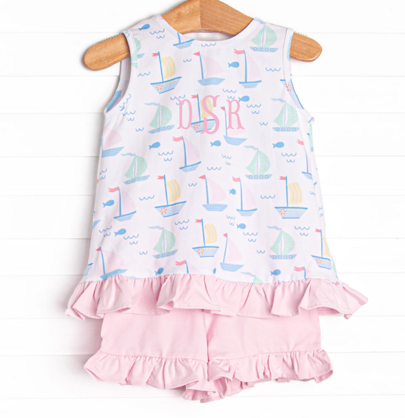 Dock Days Ruffle Short Set, Pink