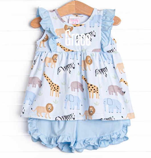 Safari Summer Ruffle Short Set, Blue