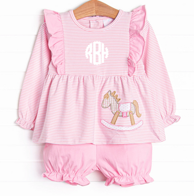 Rocking Horse Rider Applique Bloomer Set, Pink