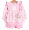 Rocking Horse Rider Applique Bloomer Set, Pink