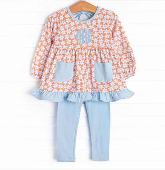 Chrysanthemum Compliments Legging Set, Blue