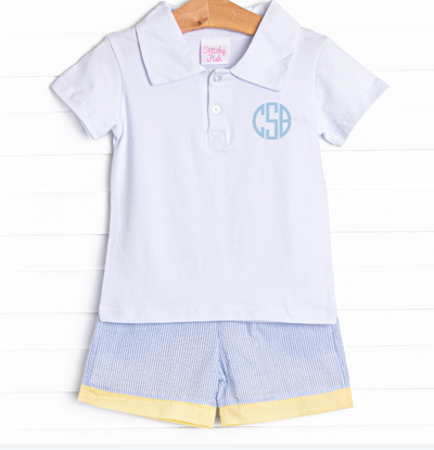 Sunshine Stripes Short Set, Blue