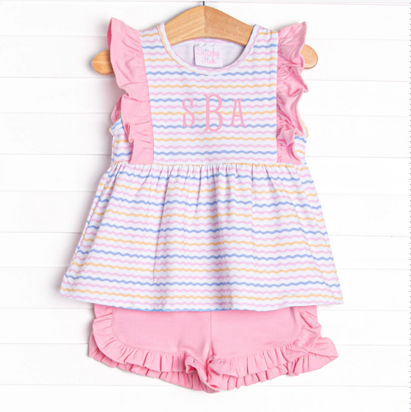 Ric Rac Rays Ruffle Short Set, Pink