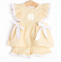 Plain Jane Ruffle Short Set, Yellow Seersucker