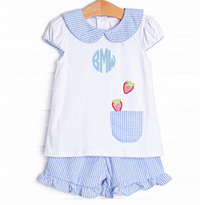 Berry Good Time Applique Ruffle Short Set, Blue