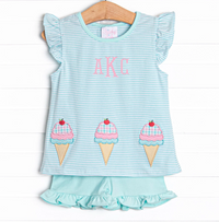 Sweet Tooth Applique Ruffle Short Set, Blue