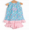 Shiny Scales Ruffle Short Set, Blue