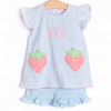 Pocketful of Berries Applique Ruffle Short Set, Blue