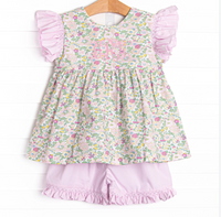 Bleu: Briar Smocked Ruffle Short Set, Pink