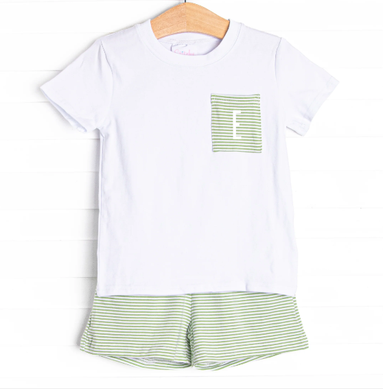 Evan Short Set, Light Green Stripe