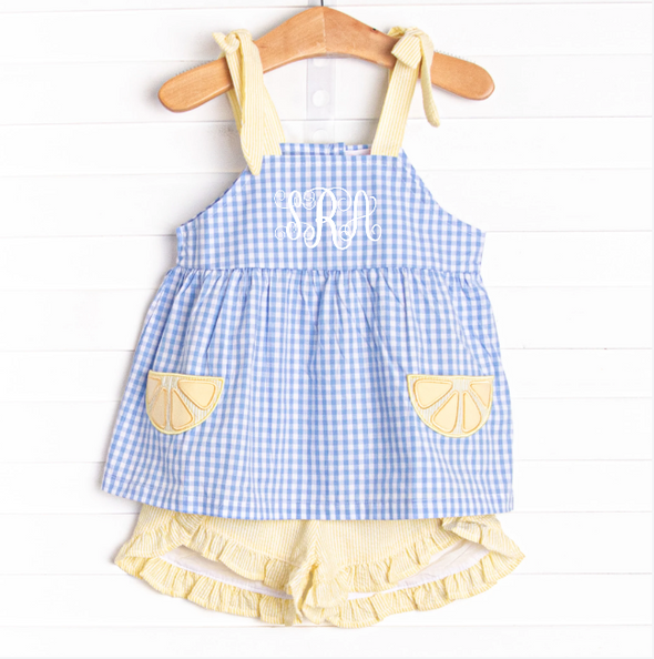 Sour Slice Applique Pocket Short Set, Blue