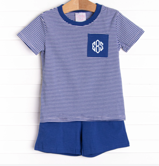 Evan Short Set, Royal Blue Stripe